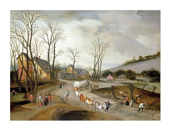 Abel Grimmer Fine Art Open Edition Gicl&eacute;e:"Winter Landscape with Wagon and Peasants at Work"