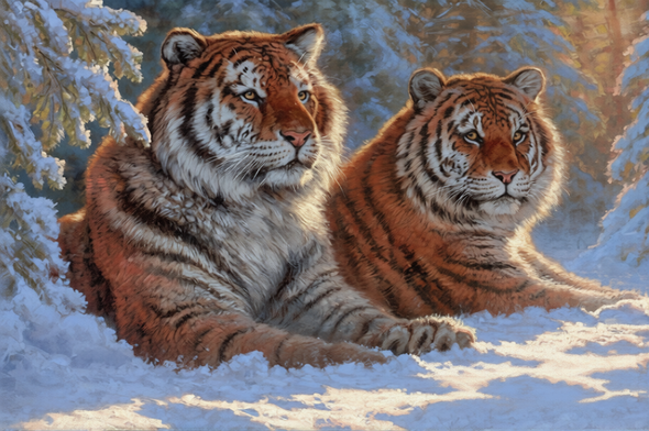 Abraham Hunter Artist Hand Signed Limited Edition Canvas Giclee:"Tigers at Rest"