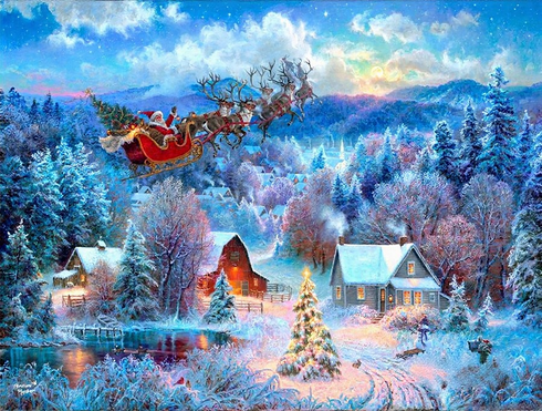 Abraham Hunter Artist Hand Signed Limited Edition Embellished Canvas Giclee:"Night Before Christmas"