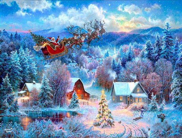 Abraham Hunter Artist Hand Signed Limited Edition Embellished Canvas Giclee:"Night Before Christmas"