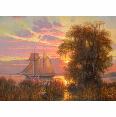 Abraham Hunter Artist Hand Signed Limited Edition Embellished Canvas Giclee:"Cooper River Sunset"