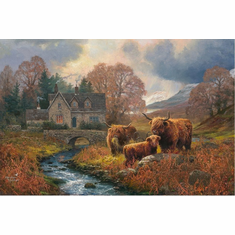 Abraham Hunter Artist Hand Signed Limited Edition Embellished Canvas Giclee:"Highland Home"