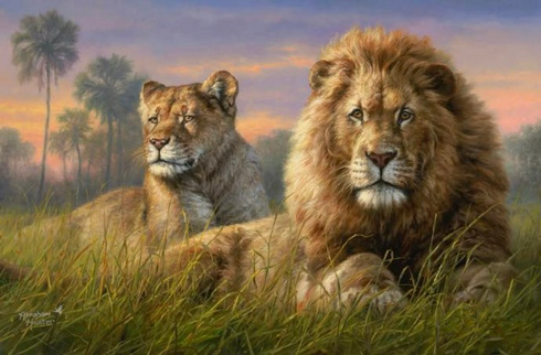 Abraham Hunter Artist Hand Signed Limited Edition Embellished Canvas Giclee:�Savannah Legends�    