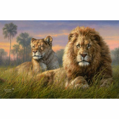 Abraham Hunter Artist Hand Signed Limited Edition Embellished Canvas Giclee:�Savannah Legends�    