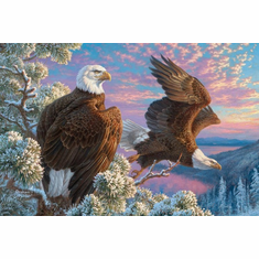 Abraham Hunter Artist Hand Signed Limited Edition Embellished Canvas Giclee:�Winter Eagles�