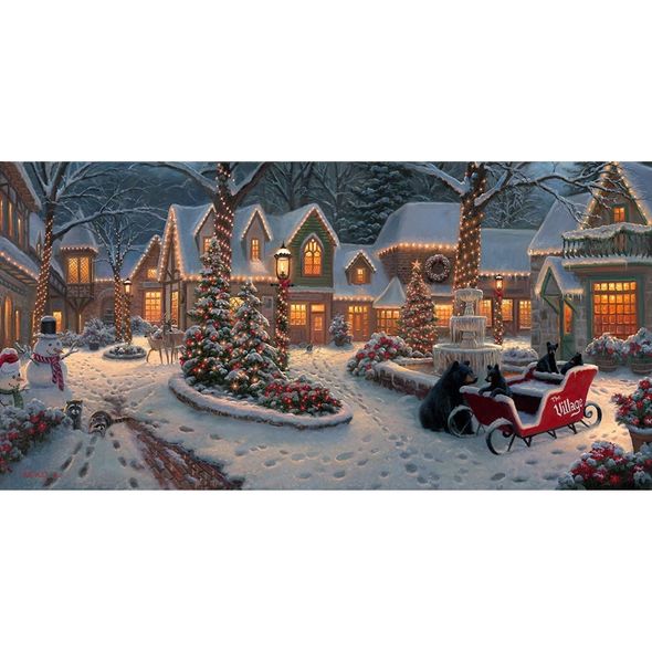 Mark Keathley Artist Hand Signed Limited Edition Embellished Canvas Giclee:"Village Christmas" 