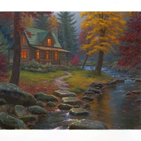Mark Keathley Hand Signed and Numbered Limited Edition Embellished Canvas Giclee:"Autumn Visitors"