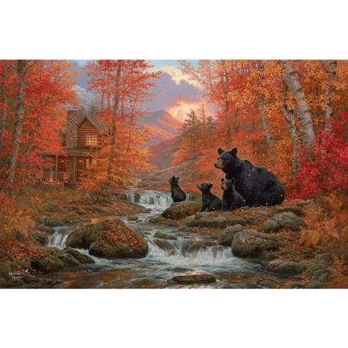 Abraham Hunter Hand Signed and Numbered Limited Edition Embellished Canvas Giclee:"Mountain Cabin"