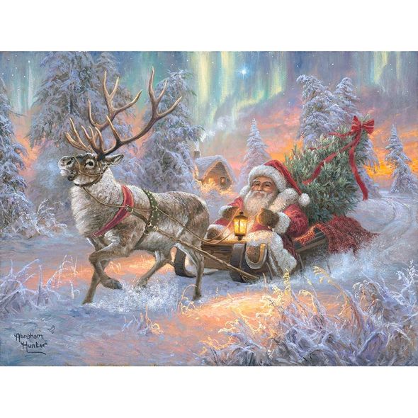 Abraham Hunter Hand Signed and Numbered Limited Edition Embellished Canvas Giclee:"Santa Claus Coming To Town"