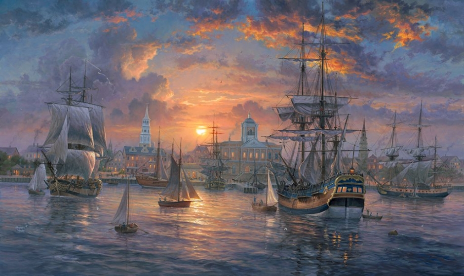 Abraham Hunter Hand Signed and Numbered Limited Edition Embellished Canvas Giclee:"Charleston Harbor"