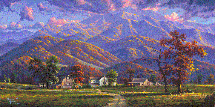 Abraham Hunter Hand Signed and Numbered Limited Edition Embellished Canvas Giclee:"Gatlinburg Memories"
