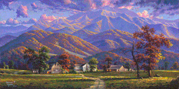 Abraham Hunter Hand Signed and Numbered Limited Edition Embellished Canvas Giclee:"Gatlinburg Memories"