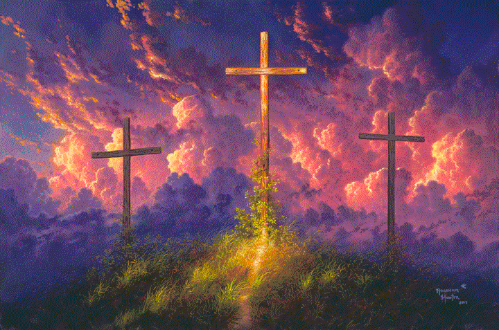 Abraham Hunter Hand Signed and Numbered Limited Edition Embellished Canvas Giclee:" Old Rugged Cross"