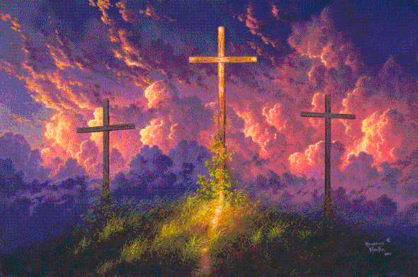 Abraham Hunter Hand Signed and Numbered Limited Edition Embellished Canvas Giclee:" Old Rugged Cross"