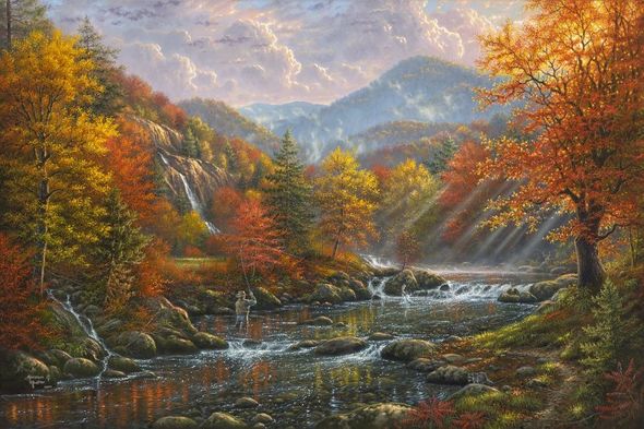 Abraham Hunter Hand Signed and Numbered Limited Edition Embellished Canvas Giclee:"Paradise Valley "