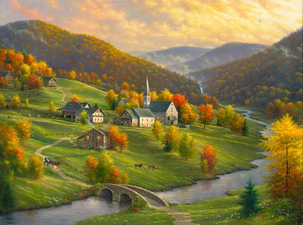 Abraham Hunter Hand Signed and Numbered Limited Edition Embellished Canvas Giclee:"Peace in the Valley"