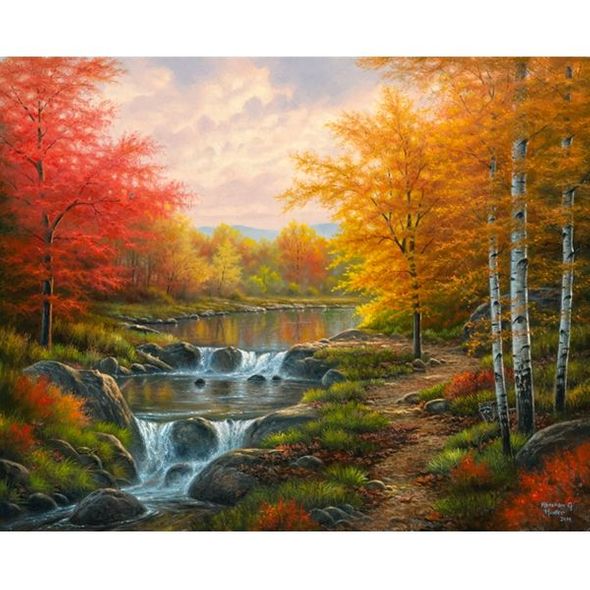 Abraham Hunter Hand Signed and Numbered Limited Edition Embellished Canvas Giclee:"Autumn Glory" 