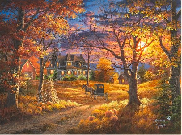 Abraham Hunter Hand Signed and Numbered Limited Edition Embellished Canvas Giclee:"Thanksgiving Day"