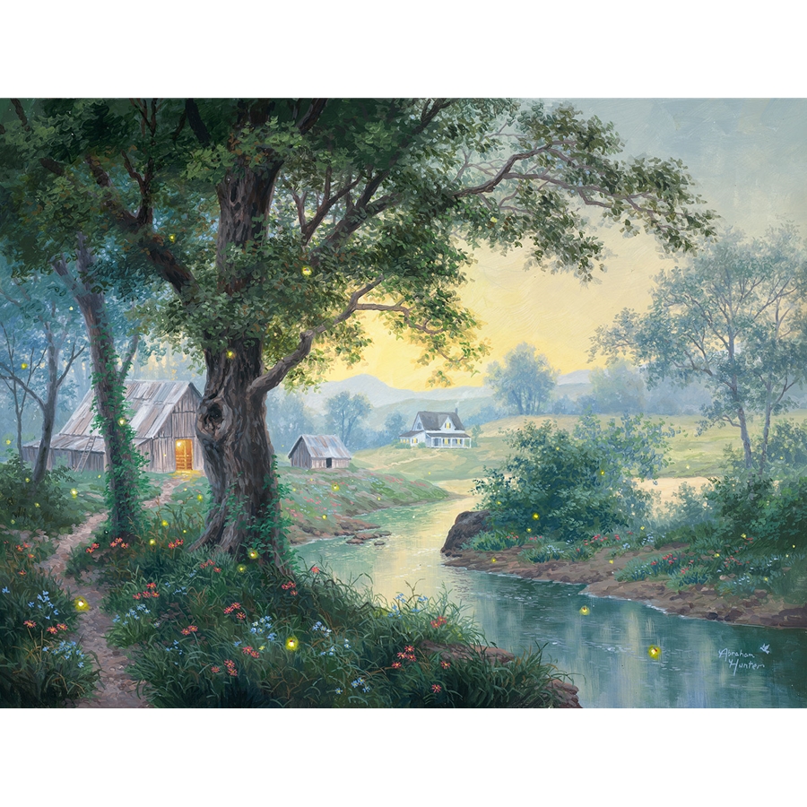 Abraham Hunter Limited Edition Artist Proof Embellished Canvas Giclee:"Firefly Farm"