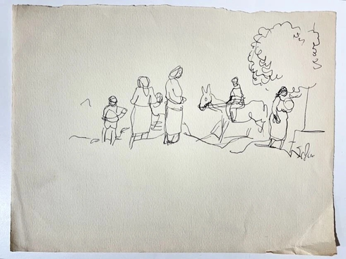 Aharon Giladi Papel: "Aharon Giladi (1907 - 1993) - Figures and a Donkey - Ink on Paper - Original" Aharon Giladi Papel: "Aharon Giladi (1907 - 1993) - Figures and a Donkey - Ink on Paper - Original"