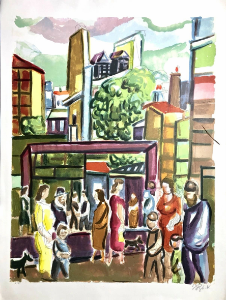 AHARON GILADI Signed AP LITHOGRAPH: "AT THE MARKET"