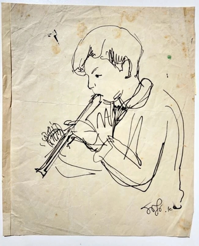 Aharon Giladi Signed Original Paper: "Aharon Giladi (1907 - 1993) - The Flutist - Ink on Paper - Original" Aharon Giladi Signed Original Paper: "Aharon Giladi (1907 - 1993) - The Flutist - Ink on Paper - Original"