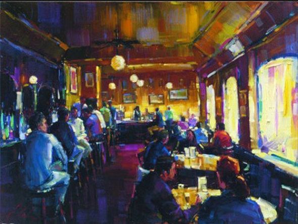 Michael Flohr Signed Limited Edition Canvas Giclee:" Happy Hour"