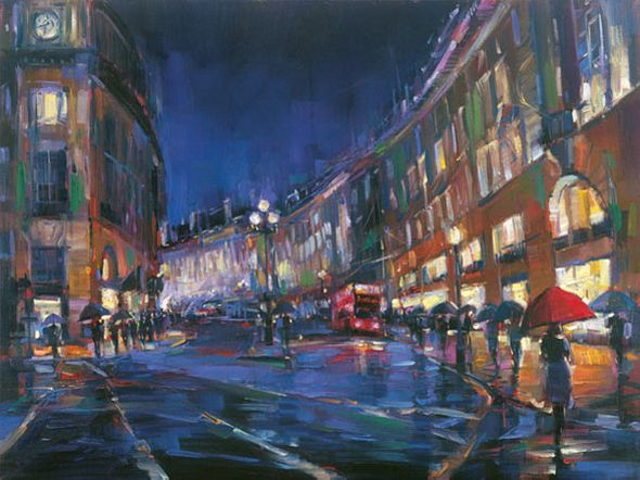 Michael Flohr Signed Limited Edition Canvas Giclee:"London Rain"