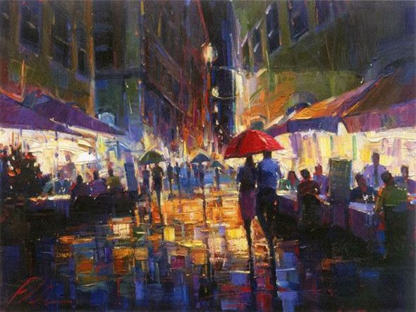 Michael Flohr Signed Limited Edition Hand Embellished Canvas Giclee:"Italian Rain"