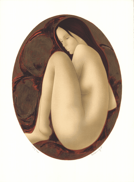 Alain Bonnefoit Rare Vintage Artist Signed Lithograph: "Nu Accroupi"