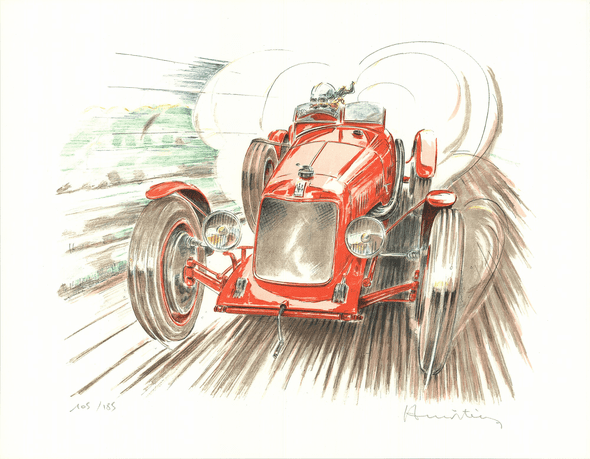 Alain Moitrier Rare Vintage Artist Signed Lithograph: "Maserati"
