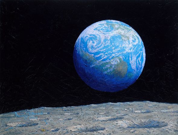 Alan Bean Artist Proof Limited Edition BrushStroke Space Boot Embellished Canvas:"The Source of Intelligent Life"