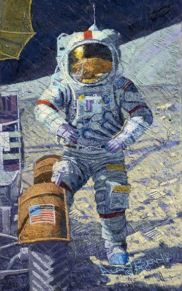Alan Bean Astronaut Signed Limited Edition Canvas Giclee:"Getting Ready to Ride"