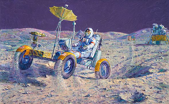 Alan Bean Hand Signed and Numbered Limited Canvas Giclee:"Lunar Grand Prix"
