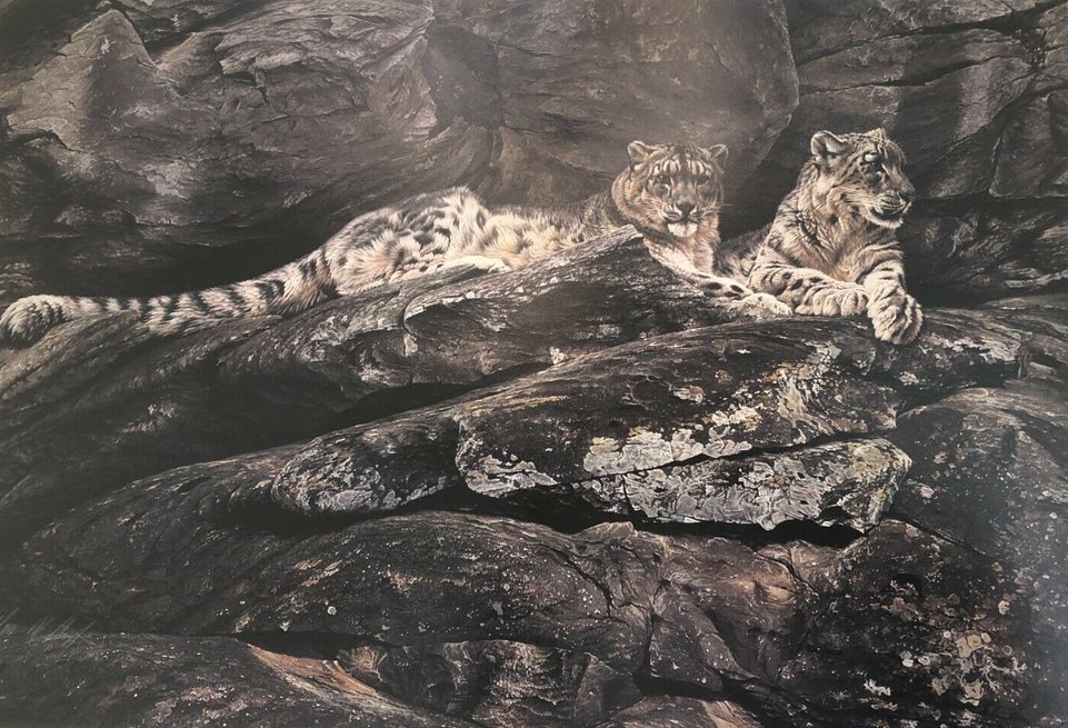 Alan M. Hunt Handsigned and Numbered Limited Edition Paper Signed and Numbered:"Snow Leopard"