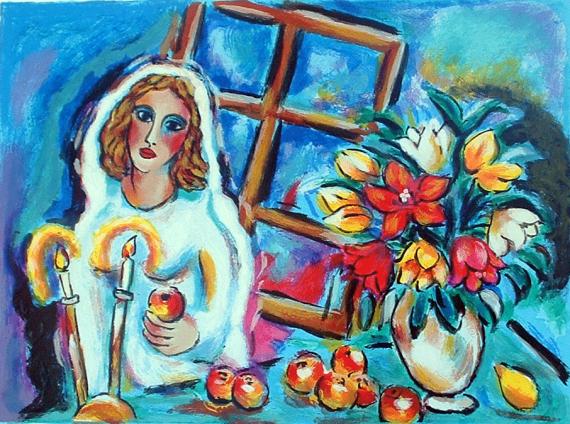 Alex Meilichson Hand Signed and Numbered Limited Edition Serigraph on Paper: " Glowing Candles "