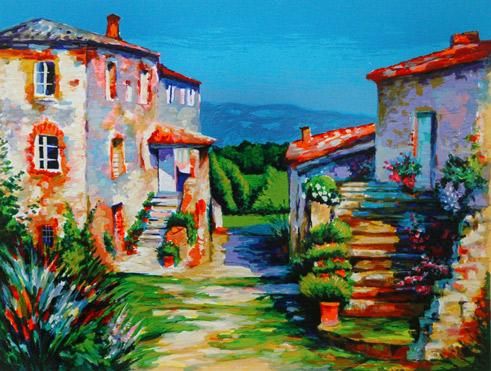 Alex Pauker Handsigned and Numbered Limited Edition Serigraph:"Country Village"