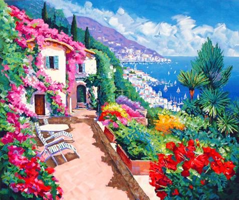 Alex Pauker Handsigned and Numbered Limited Edition Serigraph:"Bougainvillea Terrace"