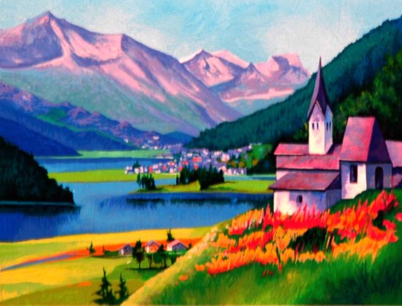 Alex Pauker Handsigned and Numbered Limited Edition Serigraph:"Chapel By The Lake"