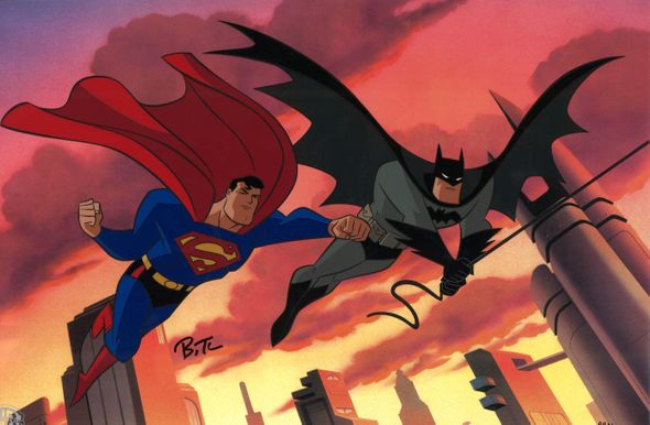 Bruce Timm Hand-Painted  Limited Edition PP Cel with Giclée Background:"World's Finest"