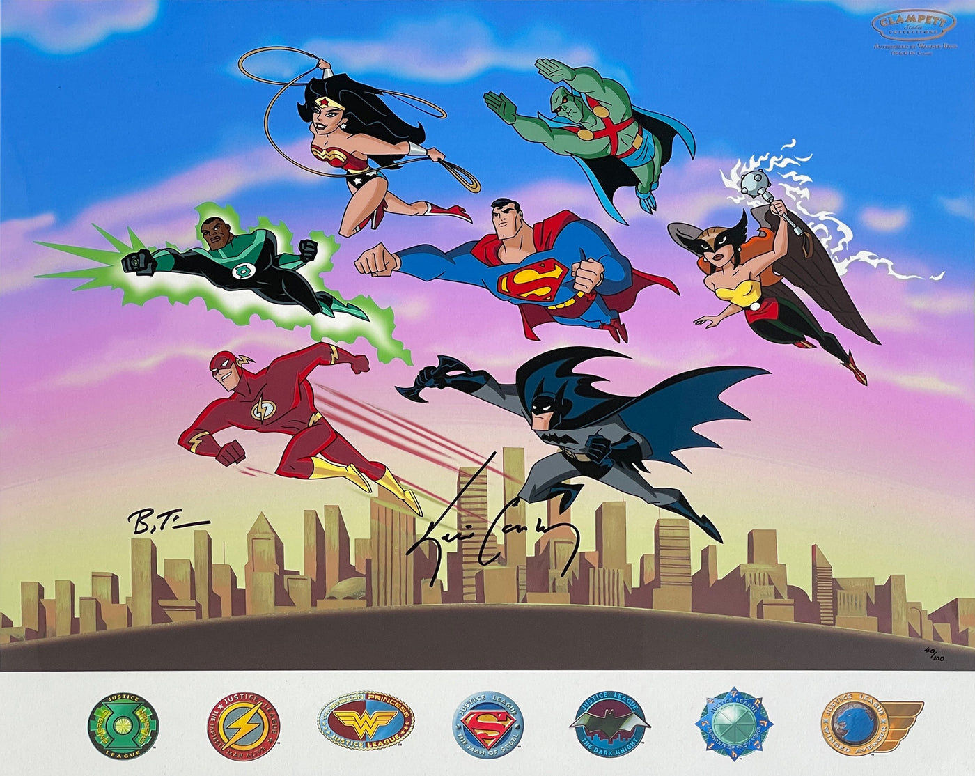 Bruce Timm Hand-Painted Limited Edition Cel with Giclée Background:"The Power of Seven"