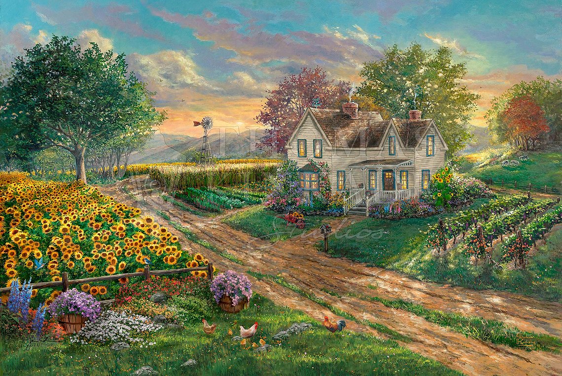 Thomas Kinkade Studios Limited Edition Giclee Fine Art:"Sunflower Fields"
