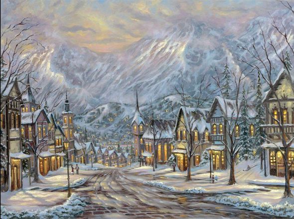 Robert Finale Limited Edition Embellished Canvas Giclee:"A Winter's Getaway"