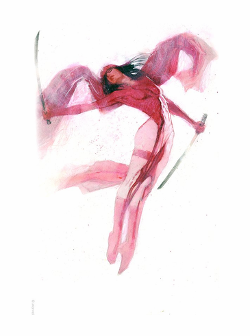 Bill Sienkiewicz Artist Signed Limited Edition Giclee Print:"Elektra: Crimson Grace"