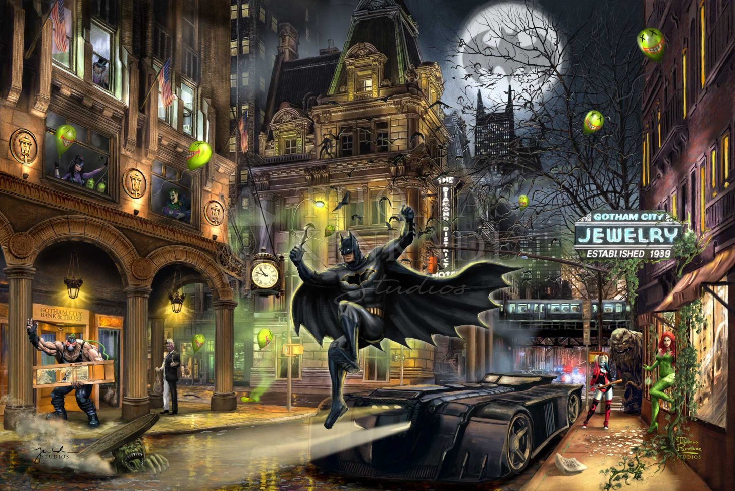 Thomas Kinkade Studios  DC Comics Limited Edition Giclee:"Batman Gotham City"