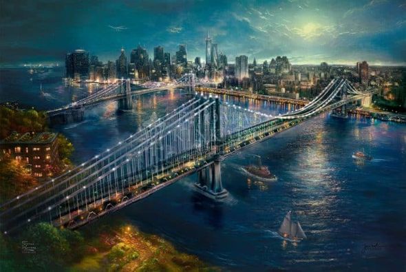 Thomas Kinkade Studios Limited Edition Giclee Fine Art Print:"Moonlight over Manhattan"