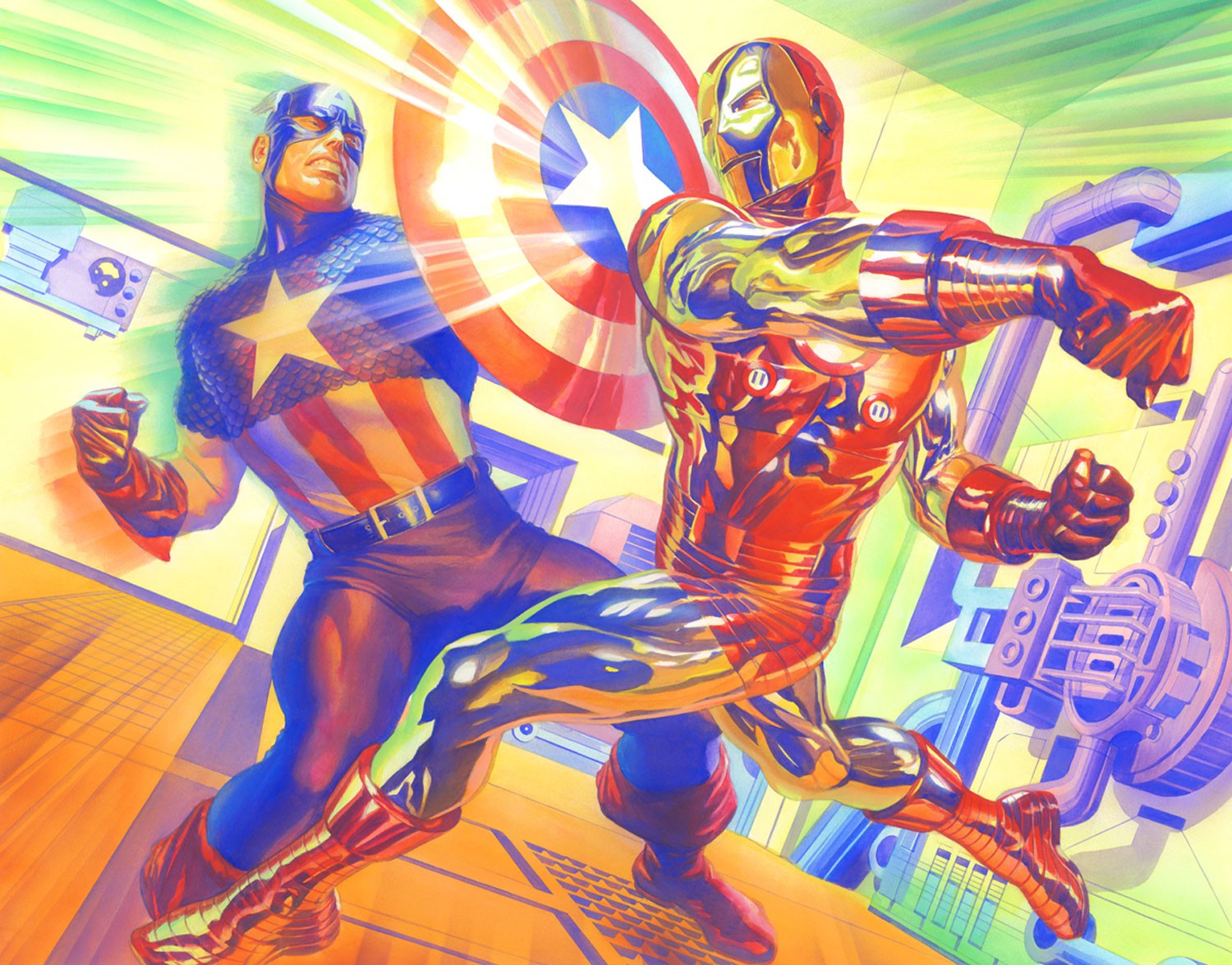 Alex Ross Signed Limited Edition canvas Giclee:"In Mortal Combat - Capt. America - Ironman"