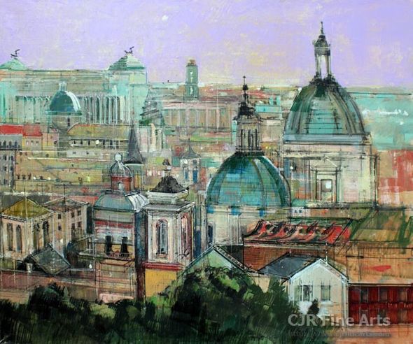 Alex Zwarenstein Hand Signed Limited Edition Canvas Giclee:"Rome Rooftops"