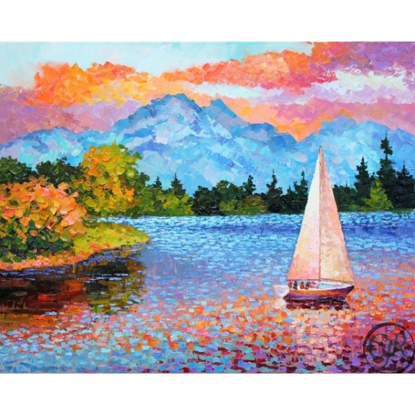 Alexander Antanenka Hand Embellished Giclee on Canvas:"Mountain Lake Sailing"