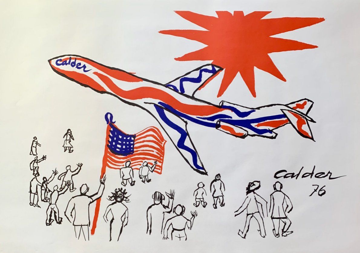 Alexander Calder Facsimile Signed Lithograph on Paper:"Bicentennial 1976 Braniff Flying Colors"